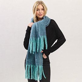 Oversized Ombre Long Fringe Knit Scarf