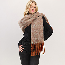 Oversized Ombre Long Fringe Knit Scarf