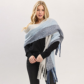 Oversized Solid Colorblock Soft Brushed Knit Fringe Scarf