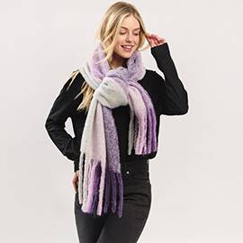 Oversized Solid Colorblock Soft Brushed Knit Fringe Scarf