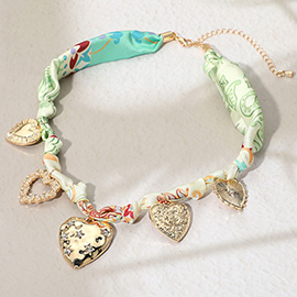 Heart Charm Fabric Necklace
