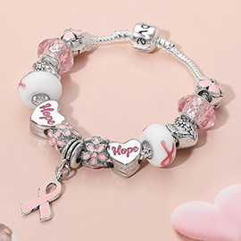 Pink Ribbon Charm Accent Multi Beaded Bracelet