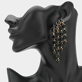 Rectangular Stone Cluster Drop Chandelier Statement Evening Earrings