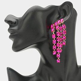 Rectangular Stone Cluster Drop Chandelier Statement Evening Earrings