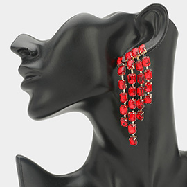 Rectangular Stone Cluster Drop Chandelier Statement Evening Earrings