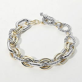 14K Gold Plated Two Tone Chunky Chain Toggle Bracelet