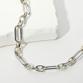 14K Gold Plated Two Tone Paperclip Link Chunky Chain Necklace