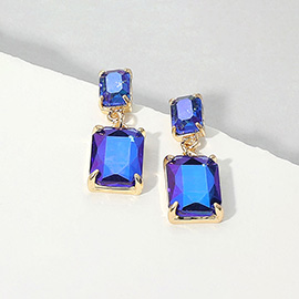 Rectangular Stone Cluster Dangle Evening Earrings