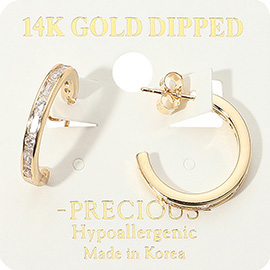 14K Gold Dipped Hypoallergenic Sparkling CZ Stone Accent Hoop Earrings