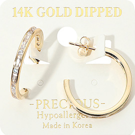 14K Gold Dipped Hypoallergenic Sparkling CZ Stone Accent Hoop Earrings