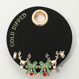 SECRET BOX_Gold Dipped Holiday Reindeer Bow Pearl Stud Earring Set