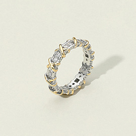 CZ Stone Embellished Two Tone Crisscross Accent Eternity Band Ring