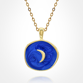 Stainless Steel Swirl Enamel Crescent Moon Embossed Pendant Necklace