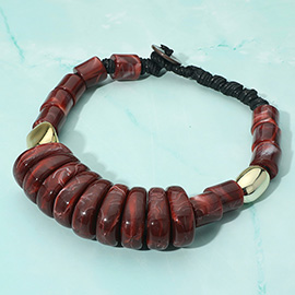 Chunky Resin 18K Gold Dipped Pebble Beaded Adjustable Cord Statement Necklace