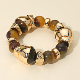 Abstract Resin with Polished Accent Beaded Stretch Bracelet