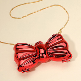 Metallic Compact Bow Clutch Evening Bag Crossbody Bag