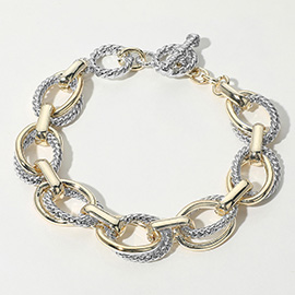 14K Gold Plated Two Tone Chunky Chain Link Toggle Bracelet