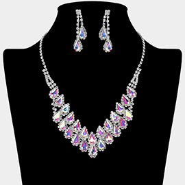 Crystal Rhinestone Teardrop Cluster Necklace