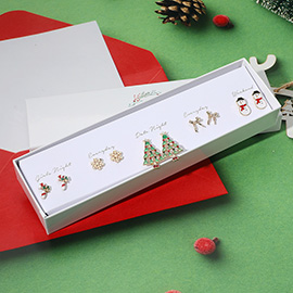 5Pairs - Holiday Snowflake Candy Cane Snowman Bow Christmas Tree Earring Set