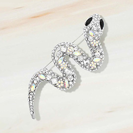 Rhinestone Embellished Snake Pin Brooch