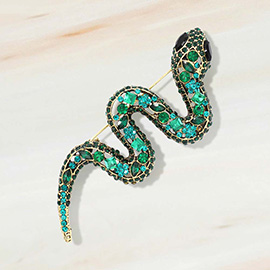 Rhinestone Embellished Snake Pin Brooch