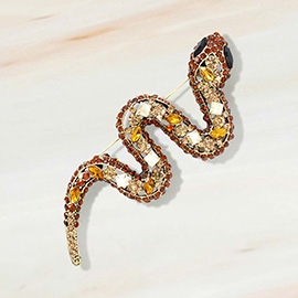Rhinestone Embellished Snake Pin Brooch