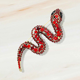 Rhinestone Embellished Snake Pin Brooch
