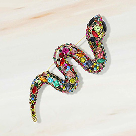 Rhinestone Embellished Snake Pin Brooch