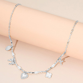 Heart Quatrefoil Bow Cross Religious Medallion Charm Station Pearl Beaded Necklace