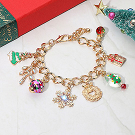 Snowflake Gift Christmas Wreath Festive Holiday Themed Charm Bracelet