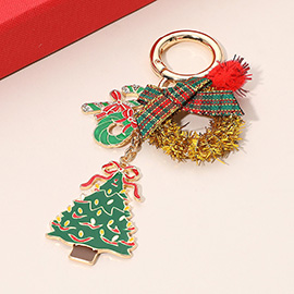 Festive Christmas Tree Wreath Candy Cane Pom Pom Keychain Bag Charm