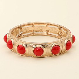 Bead Embellished Hammered Metal Stretch Bracelet