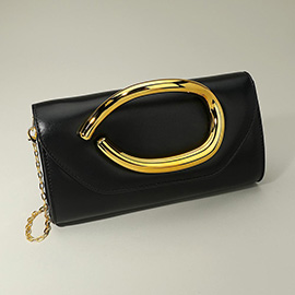 Bold Hardware Accent Faux Leather Evening Clutch Bag Crossbody Bag