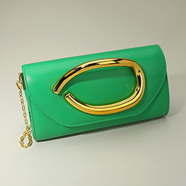 Bold Hardware Accent Faux Leather Evening Clutch Bag Crossbody Bag