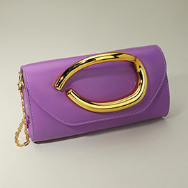 Bold Hardware Accent Faux Leather Evening Clutch Bag Crossbody Bag
