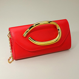 Bold Hardware Accent Faux Leather Evening Clutch Bag Crossbody Bag