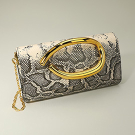 Bold Hardware Accent Snake Pattern Faux Leather Evening Clutch Bag Crossbody Bag