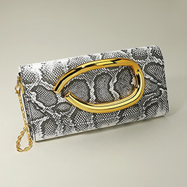Bold Hardware Accent Snake Pattern Faux Leather Evening Clutch Bag Crossbody Bag