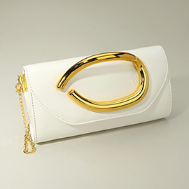 Bold Hardware Accent Faux Leather Evening Clutch Bag Crossbody Bag