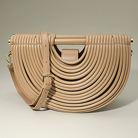 Faux Leather Unique Half Moon Structured Handbag Crossbody Bag