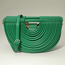 Faux Leather Unique Half Moon Structured Handbag Crossbody Bag