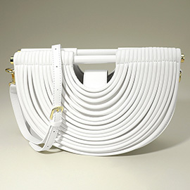 Faux Leather Unique Half Moon Structured Handbag Crossbody Bag