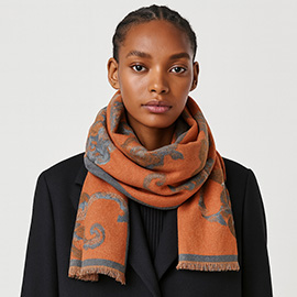 Floral Pattern Fringe Oblong Scarf