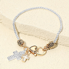 Elegant Crystal Accent Cross Charm Bracelet