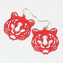 Brass Metal Cutout Tiger Dangle Earrings