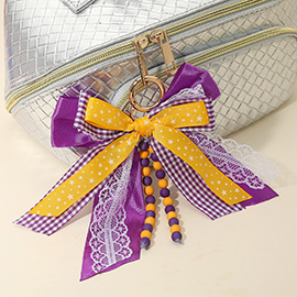 Game Day Theme Triple Layered Bow Bag Charm Keychain