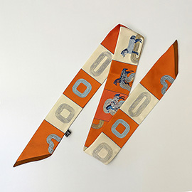 Geometric Square Horse Pattern Printed Twilly Skinny Scarf