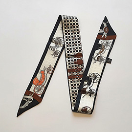 Vintage Carriage Pattern Printed Twilly Skinny Scarf