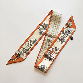 Vintage Carriage Pattern Printed Twilly Skinny Scarf