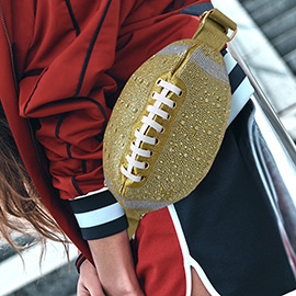 Bling Studded Game Day Football Shape Fanny Pack Sling Bag